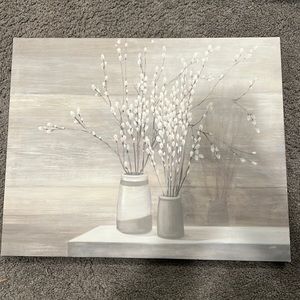 Floral Wall Decor Canvas Grey & White Farmhouse